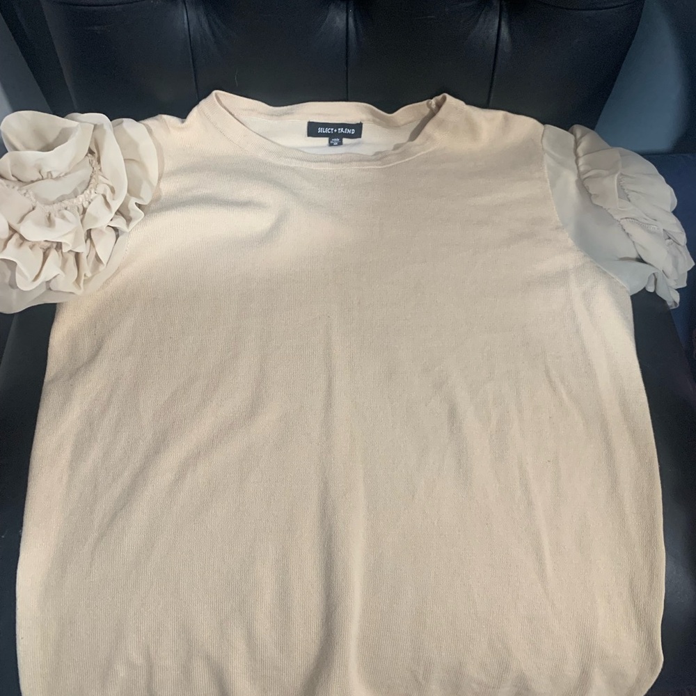Elegant Cream Ruffle Sleeve Tee